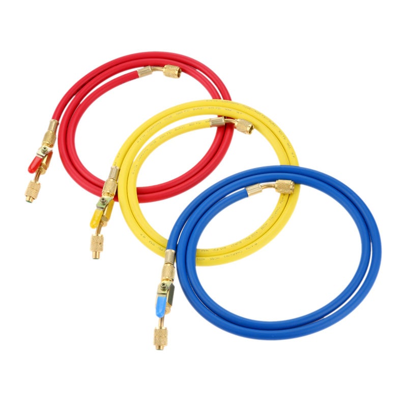 Aupoko Refrigerant A/C Charging Hoses with Ball Valves, 3-Color 60" R410A HVAC 1/4" SAE 800 PSI Working Pressure, Fit for R134A R12 R22 R502 R404 Coolant Adding and Air Condition Maintenance - Image 1